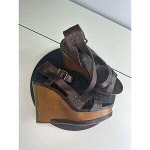 Chloe Wooden platform Wedge Strap Sandal, Peep Toe size 40/9.5
